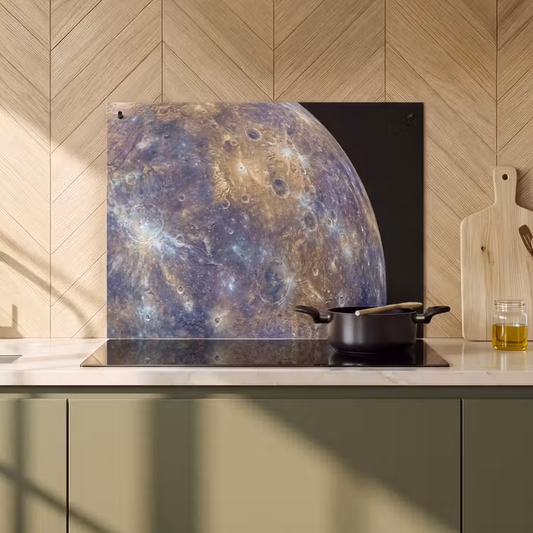 Induction Hob Cover & Splashback (2-in-1) - Planet - Craters - Space - Planeet - Kraters - Ruimte Inductie beschemer met haakjes klein