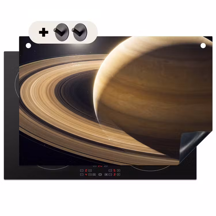 Induction Hob Cover & Splashback (2-in-1) - Planet - Rings - Space - Planeet - Ringen - Ruimte Inductie beschemer met haakjes klein