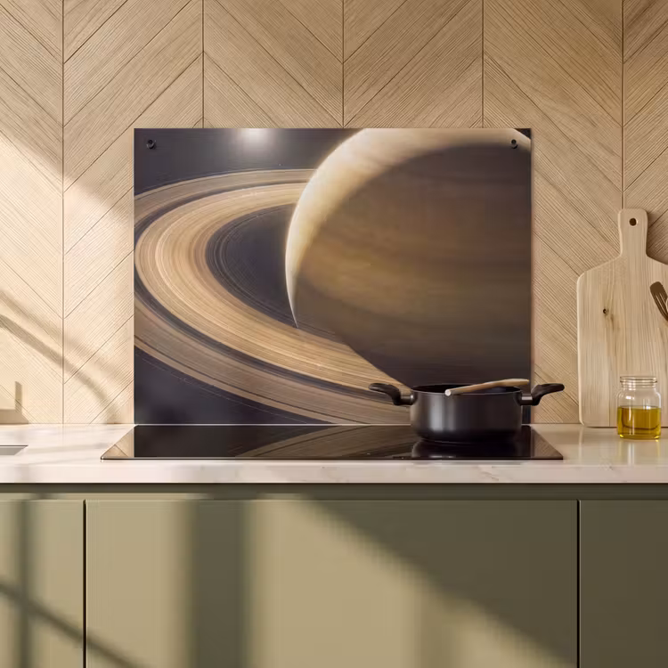 Induction Hob Cover & Splashback (2-in-1) - Planet - Rings - Space - Planeet - Ringen - Ruimte Inductie beschemer met haakjes klein