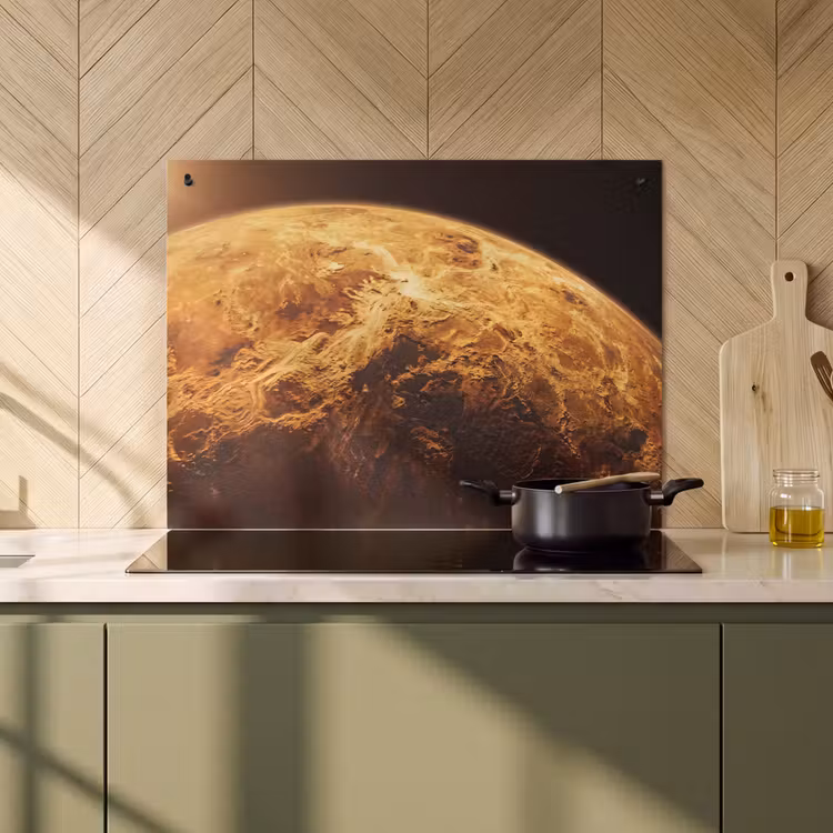 Induction Hob Cover & Splashback (2-in-1) - Planet - Space - Orange - Planeet - Ruimte - Oranje Inductie beschemer met haakjes klein