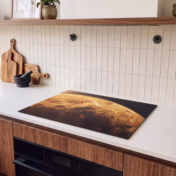 Induction Hob Cover & Splashback (2-in-1) - Planet - Space - Orange - Planeet - Ruimte - Oranje Inductie beschemer met haakjes klein