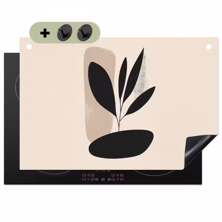 Plant - Beige - Japandi Inductie beschemer met haakjes klein -3d