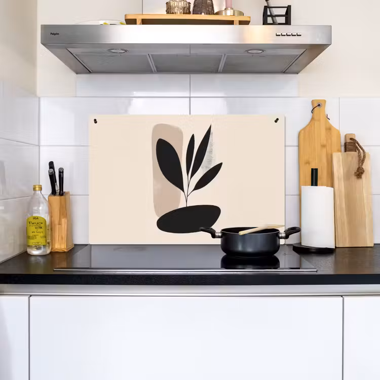 Plant - Beige - Japandi Inductie beschemer met haakjes klein -sfeer2