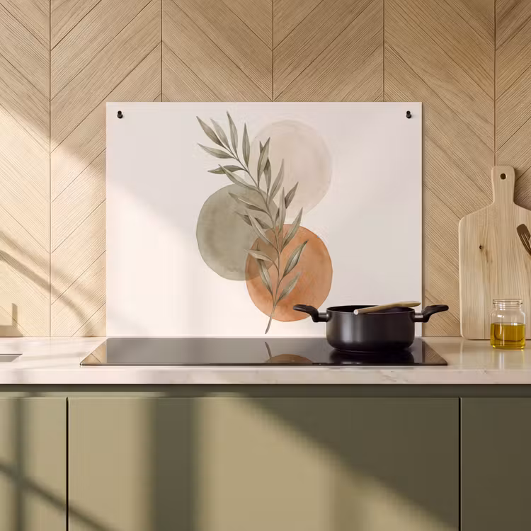 Induction Hob Cover & Splashback (2-in-1) - Plant - Circles - Abstract - Plant - Cirkels - Abstract Inductie beschemer met haakjes klein