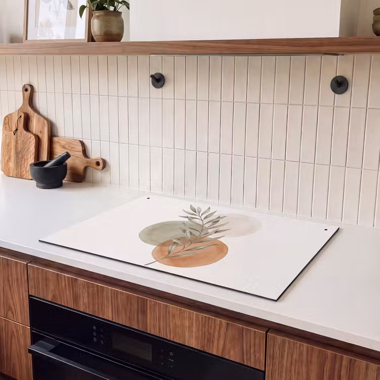 Induction Hob Cover & Splashback (2-in-1) - Plant - Circles - Abstract - Plant - Cirkels - Abstract Inductie beschemer met haakjes klein