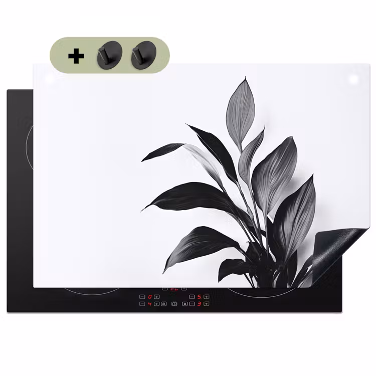 Plant - Bladeren - Minimalistisch - Zwart Inductie beschemer met haakjes klein -3d