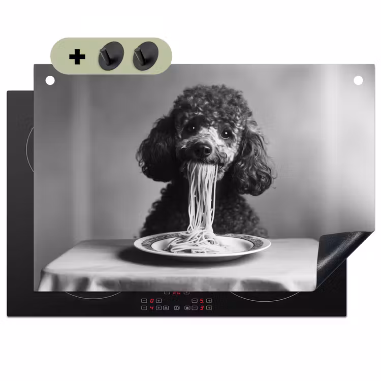 Poedel - Hond - Zwart - Wit - Schattig - Pasta Inductie beschemer met haakjes klein -3d