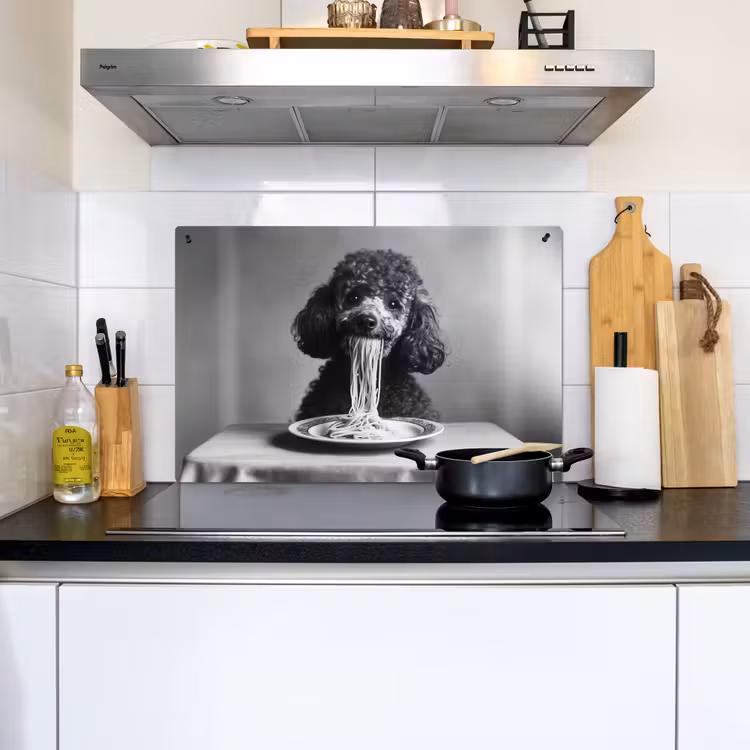 Poedel - Hond - Zwart - Wit - Schattig - Pasta Inductie beschemer met haakjes klein -sfeer2