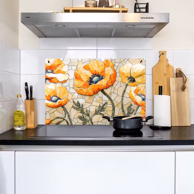 Klaprozen - Oranje - Mozaïek - Bladeren Inductie beschemer met haakjes klein -sfeer2