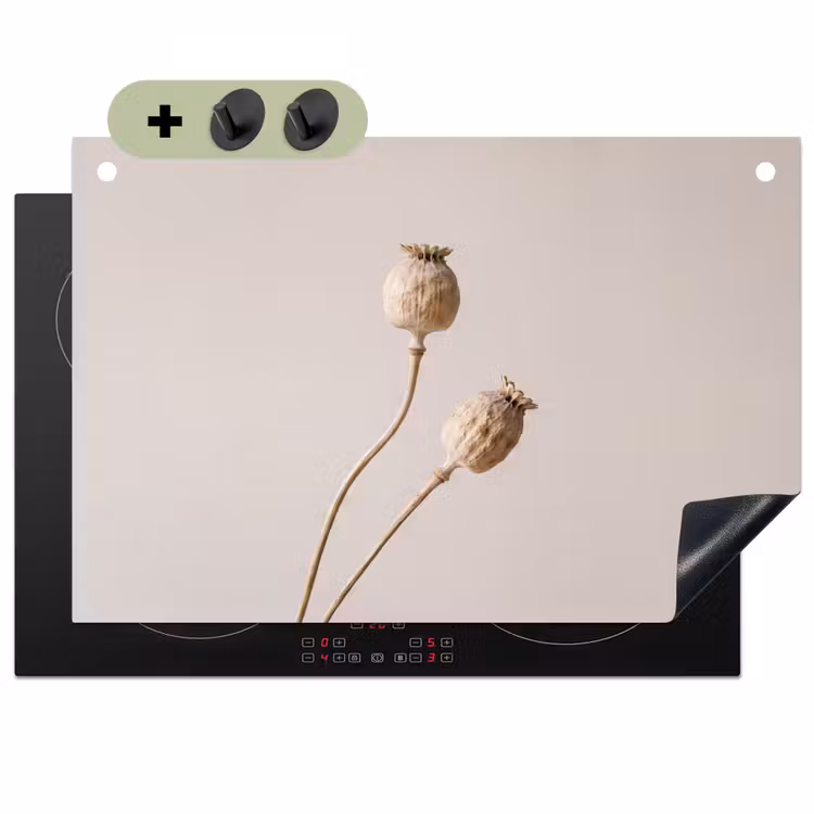Papaverbollen - Droogbloemen - Minimalistisch - Beige - Rustig Inductie beschemer met haakjes klein -3d