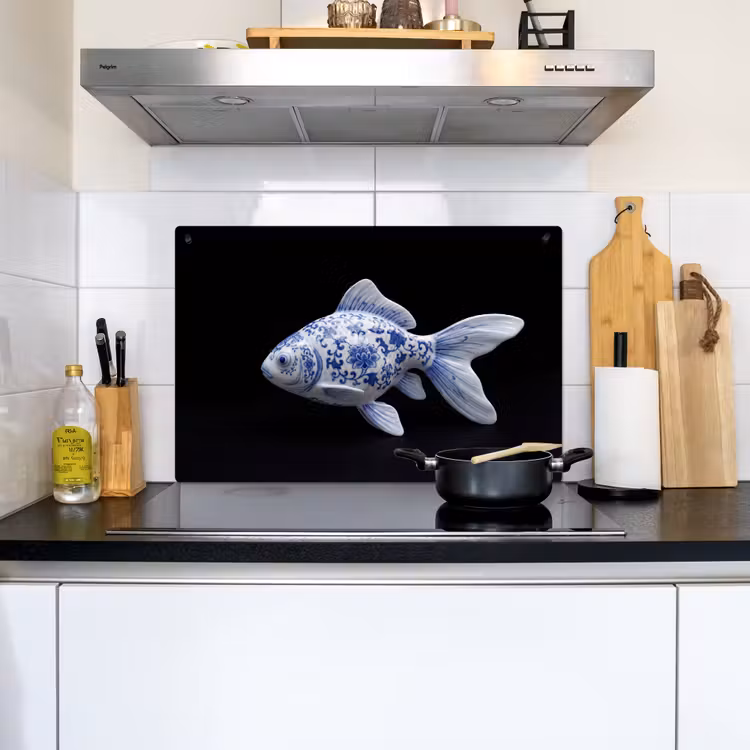 Porselein - Goudvis - Delfts - Blauw Inductie beschemer met haakjes klein -sfeer2
