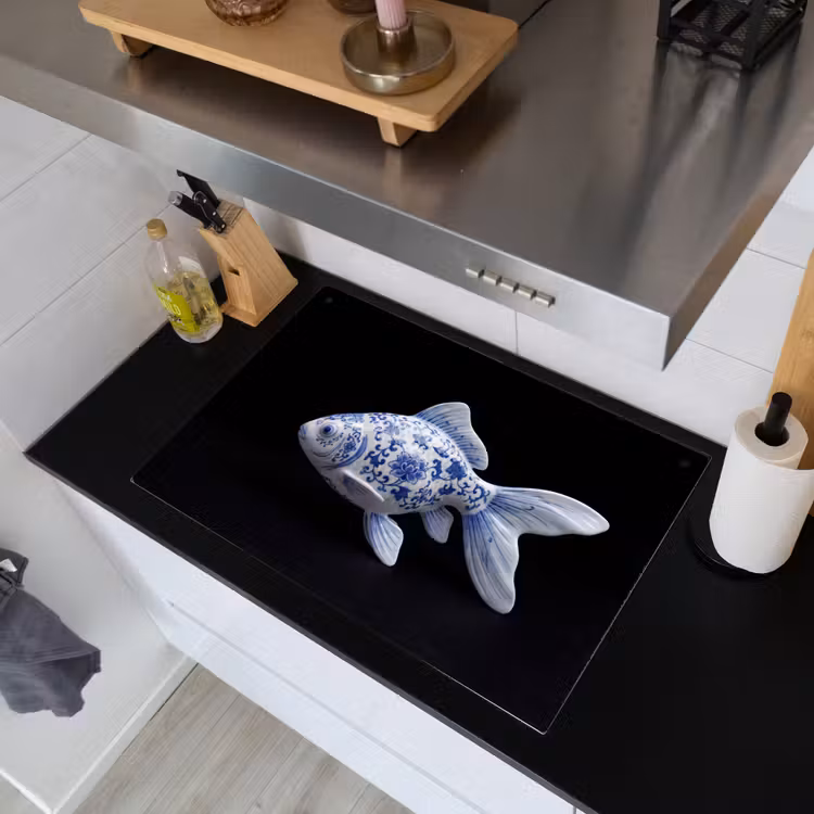 Porselein - Goudvis - Delfts - Blauw Inductie beschemer met haakjes klein -sfeer1