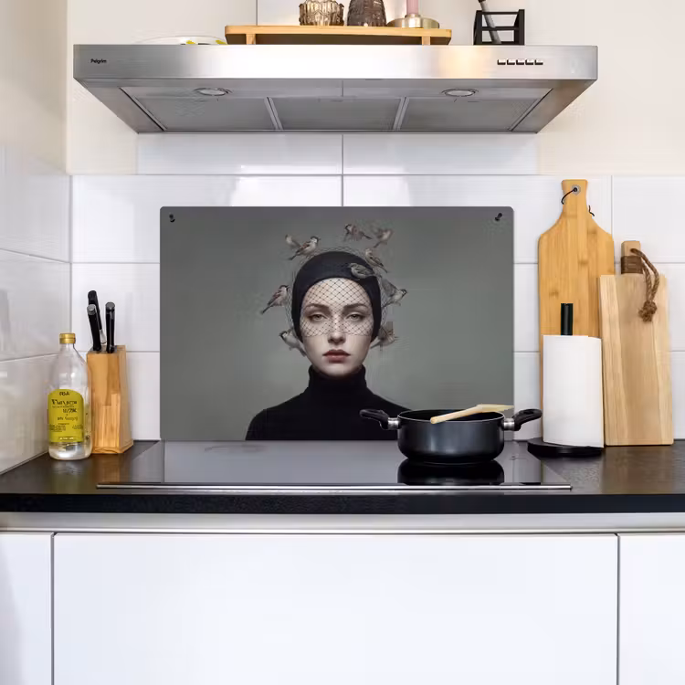 Portret - Vogels - Zwart Inductie beschemer met haakjes klein -sfeer2