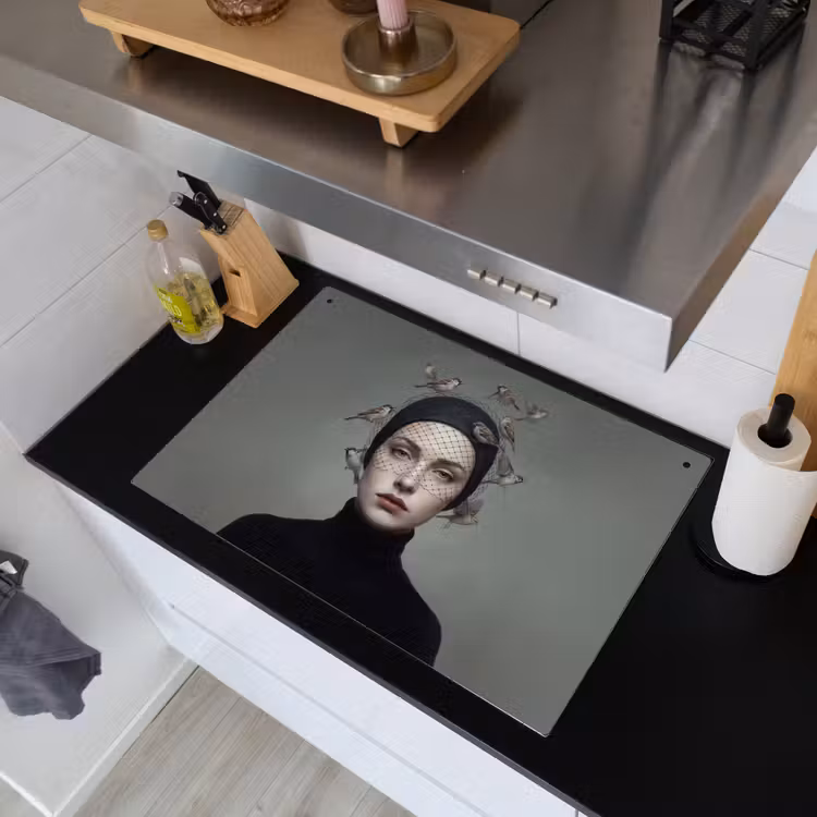 Portret - Vogels - Zwart Inductie beschemer met haakjes klein -sfeer1