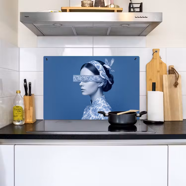 Portret - Klassiek - Wit - Blauw Inductie beschemer met haakjes klein -sfeer2