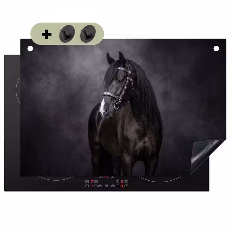 Portret - Paard - Zwart Inductie beschemer met haakjes klein -3d
