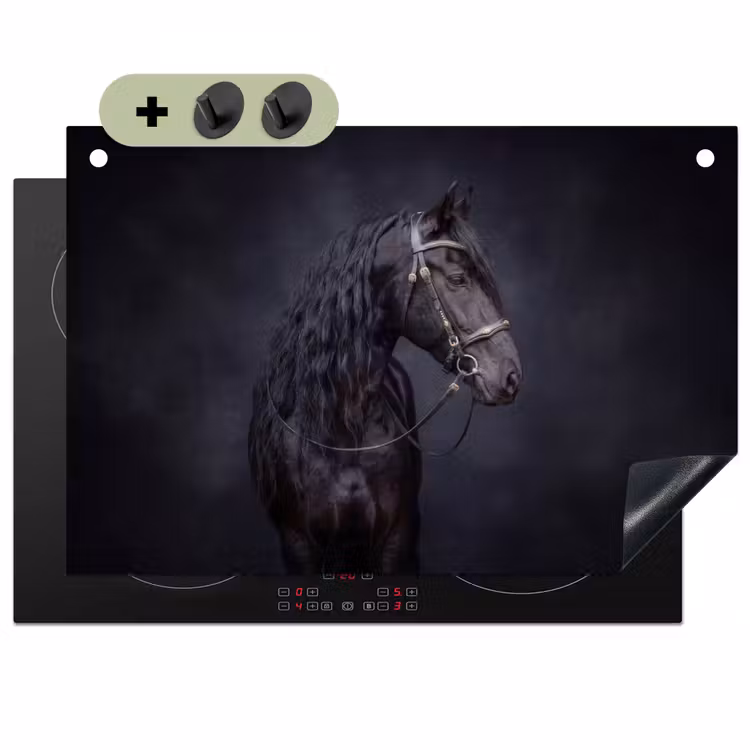Portret - Paard - Donker Inductie beschemer met haakjes klein -3d