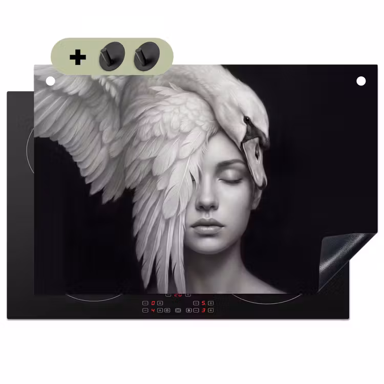Portret - Zwaan - Zwart - Wit Inductie beschemer met haakjes klein -3d