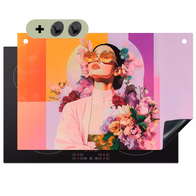 Portret - Vrouw - Abstract - Bloemen Inductie beschemer met haakjes klein -3d