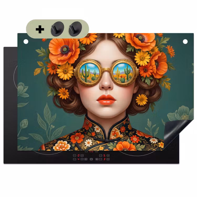 Portret - Vrouw - Kleurrijk - Expressief Inductie beschemer met haakjes klein -3d