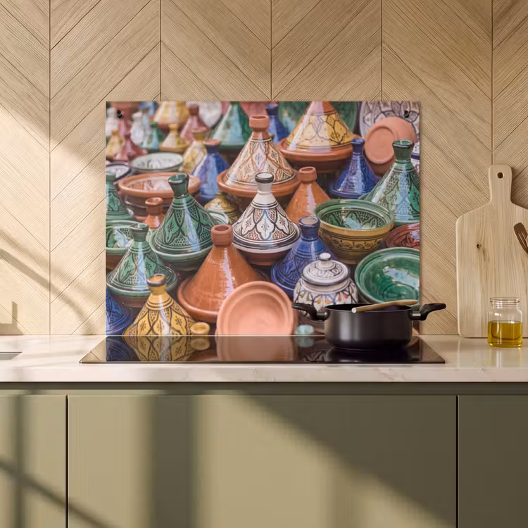 Induction Hob Cover & Splashback (2-in-1) - Pottery - Colorful - Pattern - Aardewerk - Kleurrijk - Patroon Inductie beschemer met haakjes klein