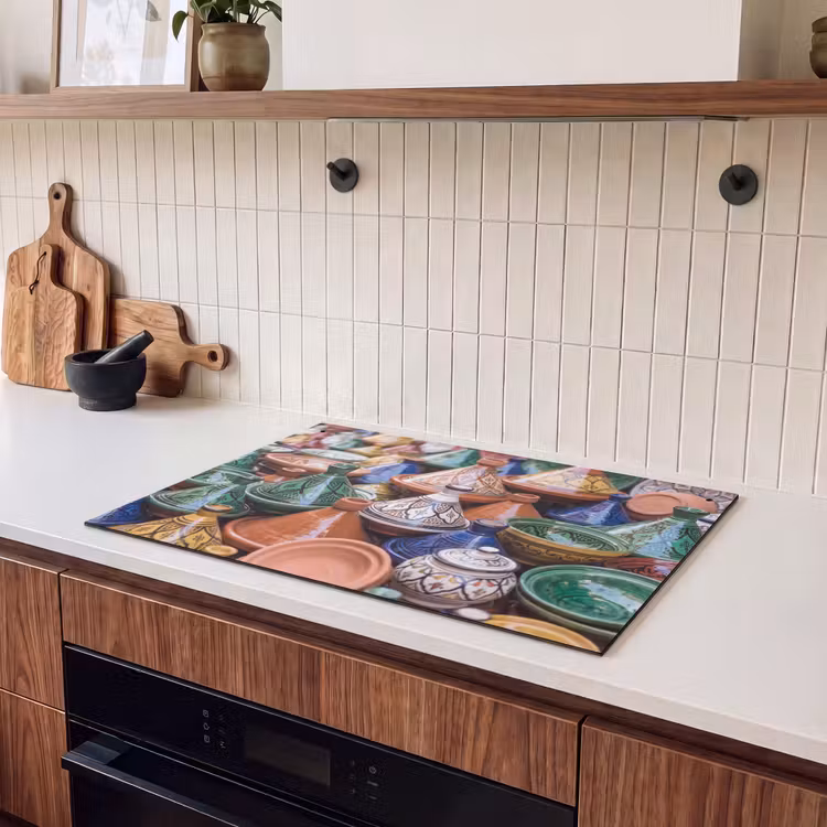 Induction Hob Cover & Splashback (2-in-1) - Pottery - Colorful - Pattern - Aardewerk - Kleurrijk - Patroon Inductie beschemer met haakjes klein