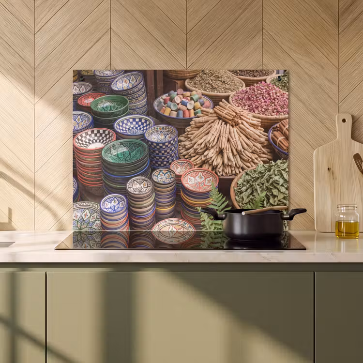 Induction Hob Cover & Splashback (2-in-1) - Pottery - Oriental - Colorful - Aardewerk - Oosters - Kleurrijk Inductie beschemer met haakjes klein