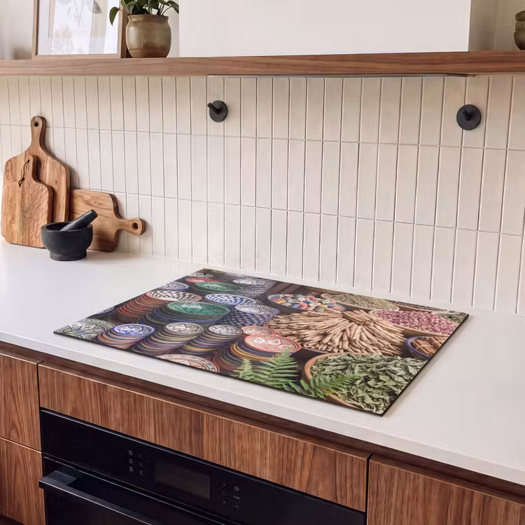 Induction Hob Cover & Splashback (2-in-1) - Pottery - Oriental - Colorful - Aardewerk - Oosters - Kleurrijk Inductie beschemer met haakjes klein