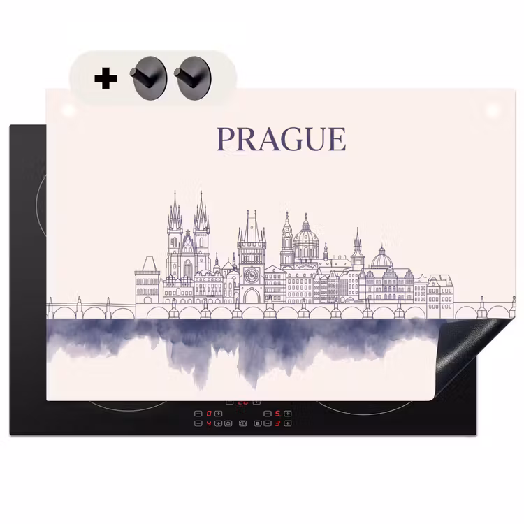 Praag - Skyline - Architectuur - Blauw Inductie beschemer met haakjes klein -3d