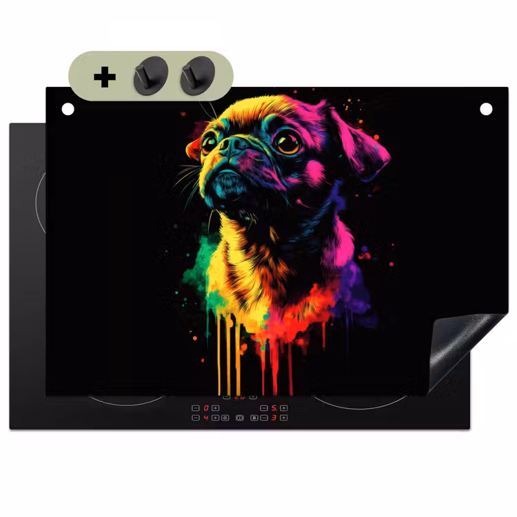 Puck - Hond - Verf - Kleuren Inductie beschemer met haakjes klein -3d