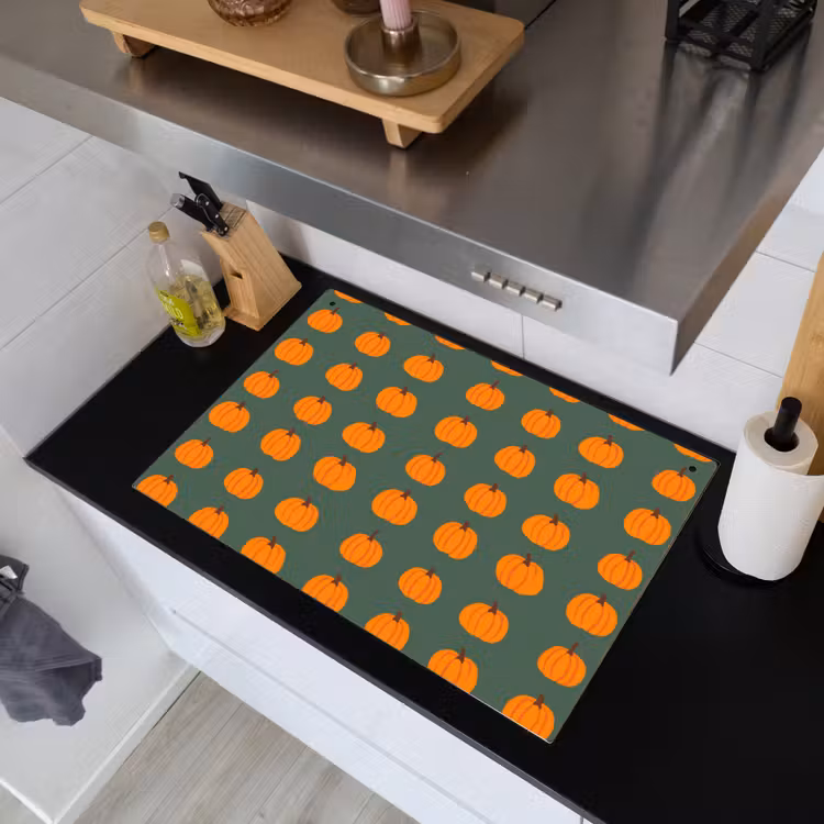 Pompoen - Patroon - Oranje Inductie beschemer met haakjes klein 777 -sfeer1
