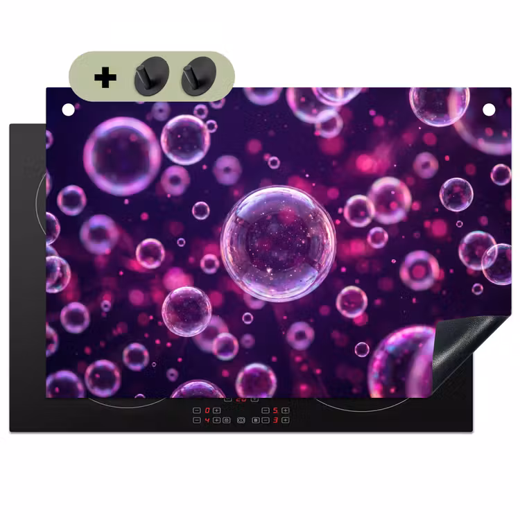 Paars - Bubbels - Schuim Inductie beschemer met haakjes klein -3d