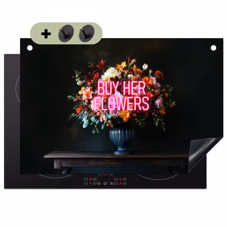 Quote - Bloemen - Vaas - Neon Inductie beschemer met haakjes klein -3d