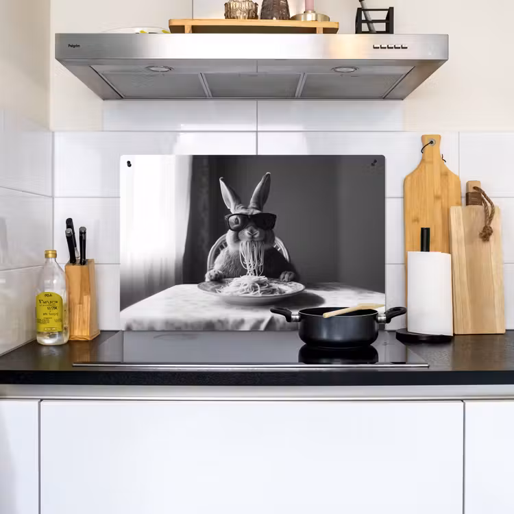 Konijn - Bunny - Zonnebril - Tafelkleed - Pasta - Schattig Inductie beschemer met haakjes klein -sfeer2