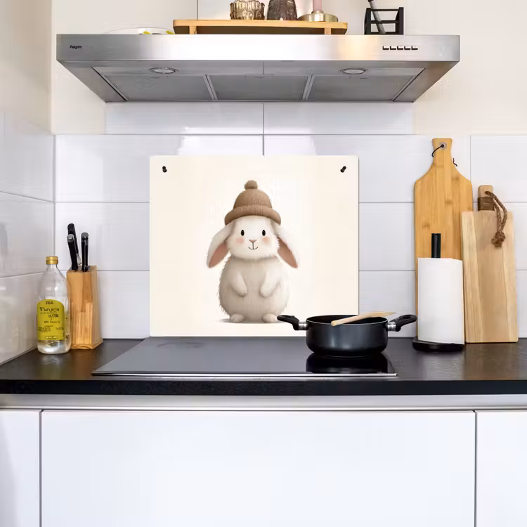 Konijn - Muts - Oren - Beige Inductie beschemer met haakjes middel -sfeer2
