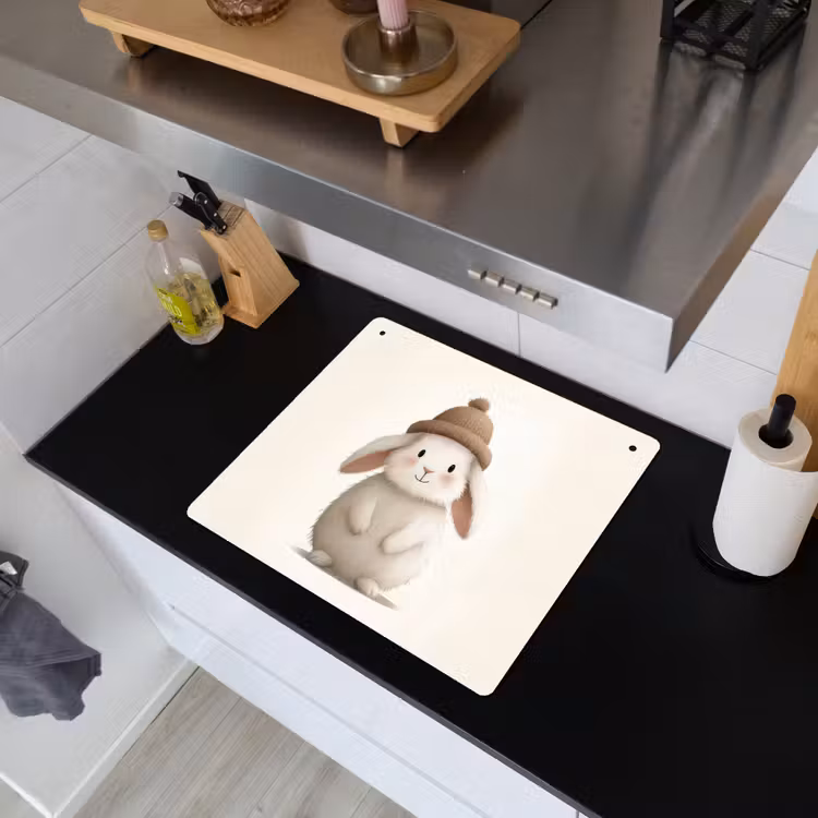Konijn - Muts - Oren - Beige Inductie beschemer met haakjes middel -sfeer1