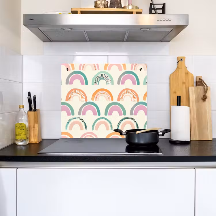 Regenboog - Pastel - Patroon Inductie beschemer met haakjes middel -sfeer2