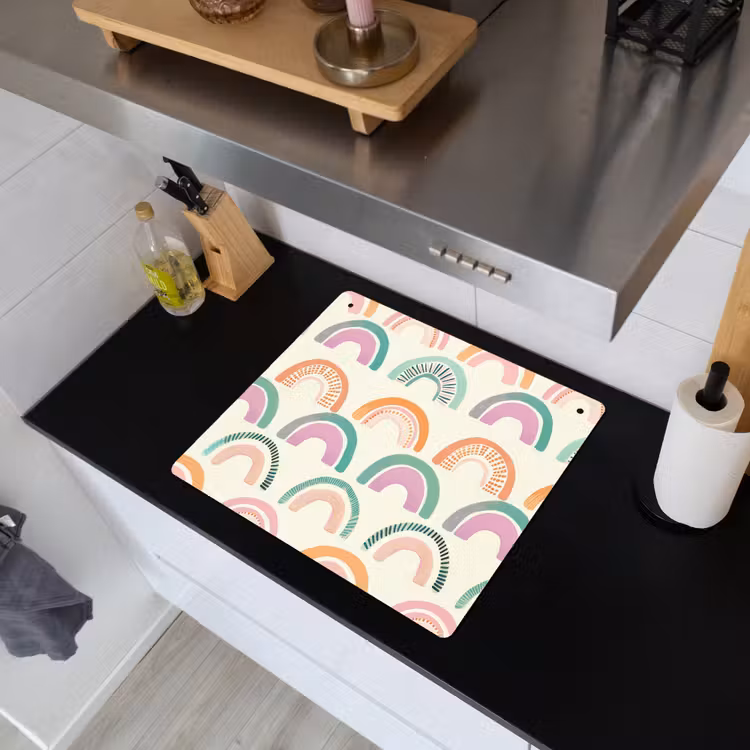 Regenboog - Pastel - Patroon Inductie beschemer met haakjes middel -sfeer1
