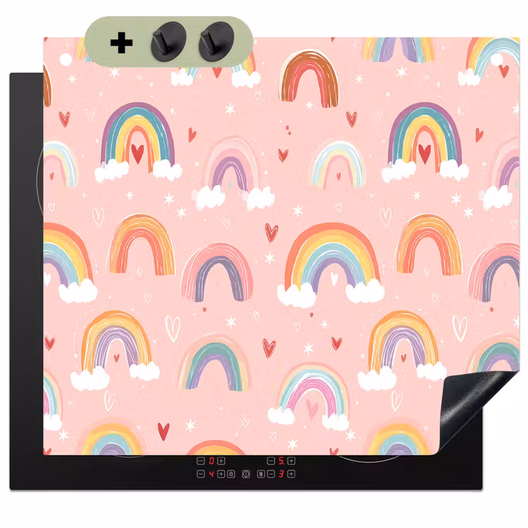 Regenboog - Patroon - Pastel - Handgetekend Inductie beschemer met haakjes middel -3d