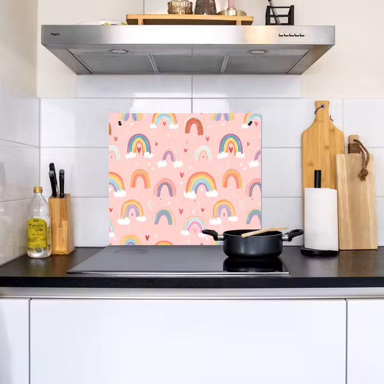 Regenboog - Patroon - Pastel - Handgetekend Inductie beschemer met haakjes middel -sfeer2