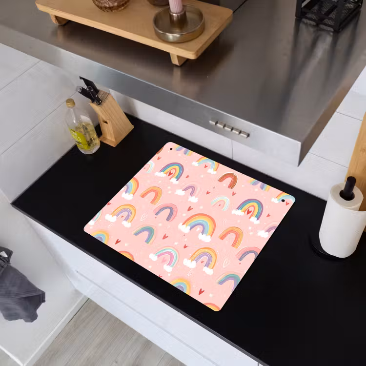 Regenboog - Patroon - Pastel - Handgetekend Inductie beschemer met haakjes middel -sfeer1