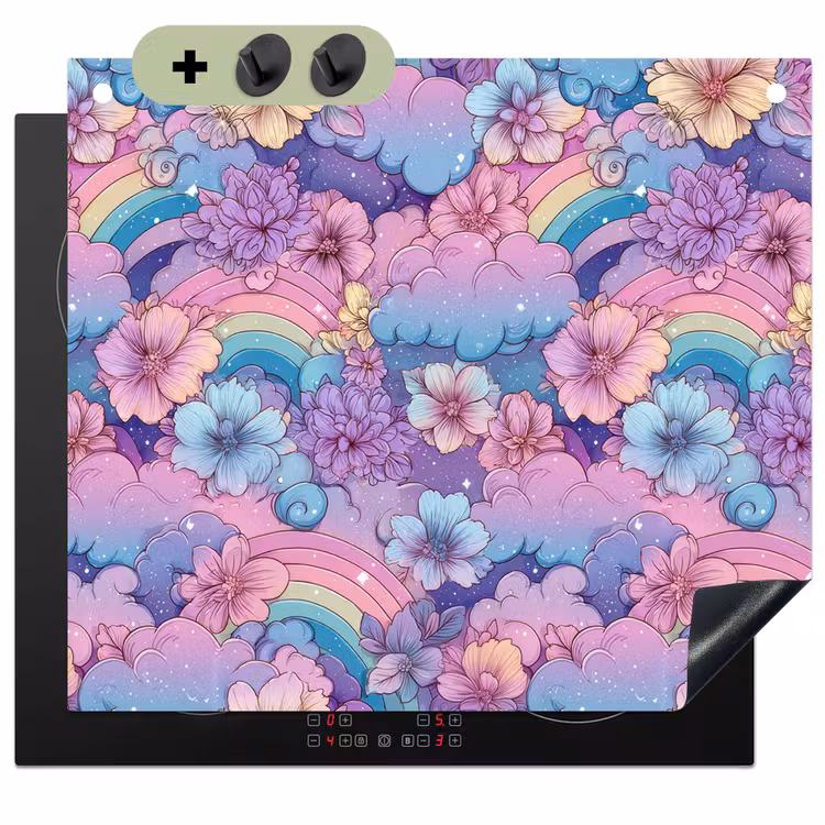 Regenbogen - Bloemen - Kleurrijk - Wolken Inductie beschemer met haakjes middel -3d