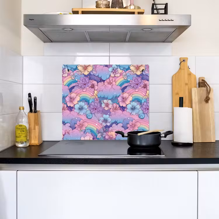 Regenbogen - Bloemen - Kleurrijk - Wolken Inductie beschemer met haakjes middel -sfeer2
