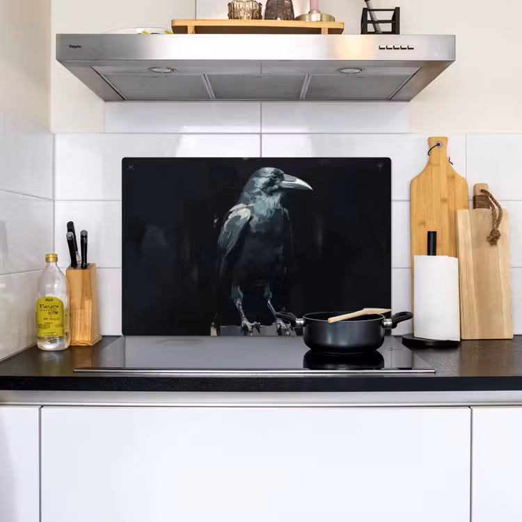 Raaf - Vogels - Zwart Inductie beschemer met haakjes klein -sfeer2