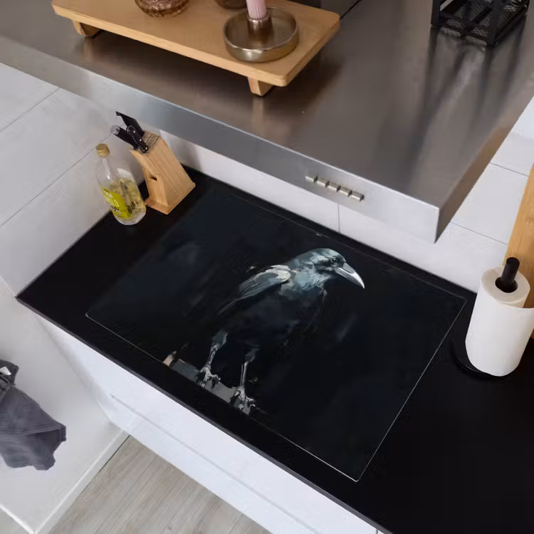 Raaf - Vogels - Zwart Inductie beschemer met haakjes klein -sfeer1
