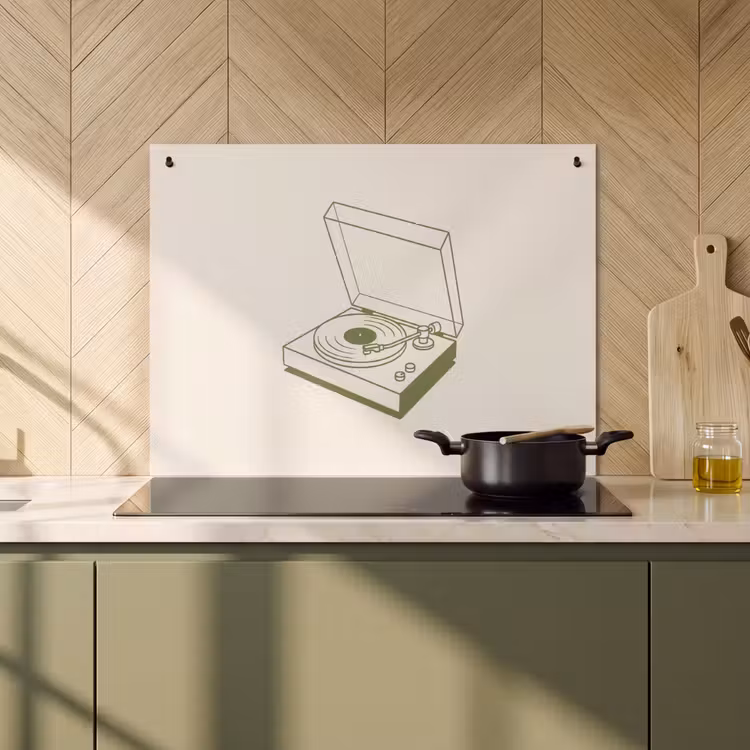 Platenspeler - Vinyl - Muziek - Minimalistisch - Groen Inductie beschemer met haakjes klein -sfeer2