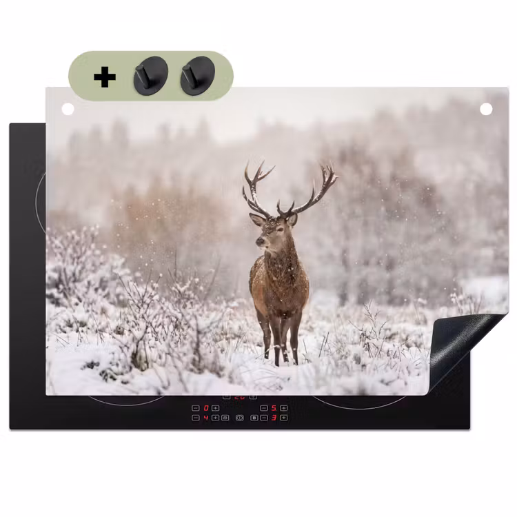 Edelhert - Bos - Sneeuw - Winter - Majestueus Inductie beschemer met haakjes klein -3d
