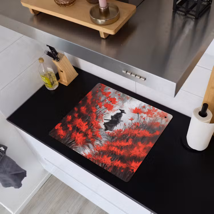 Rode bloemen - mistig - Man Inductie beschemer met haakjes middel -sfeer1
