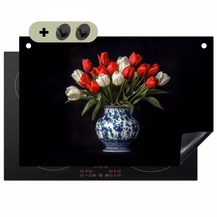 Rode - Bloemen - Tulpen - Vaas Inductie beschemer met haakjes klein -3d