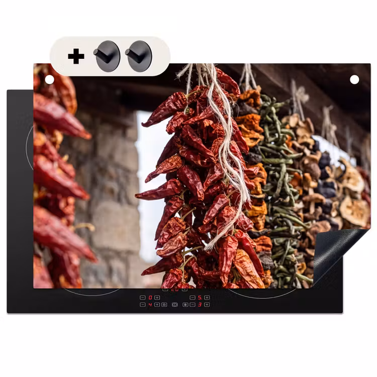 Induction Hob Cover & Splashback (2-in-1) - Red Peppers - Food - Rode pepers - Eten Inductie beschemer met haakjes klein